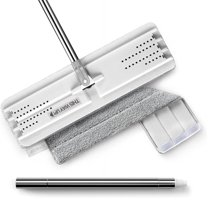 JOYMOOP Flat Mops, Microfiber Mop for Floor Cleaning and Wall Cleaner, 50" Mop Handle with Flexible 13" Flat Head with a Microfiber Mop Pad - White