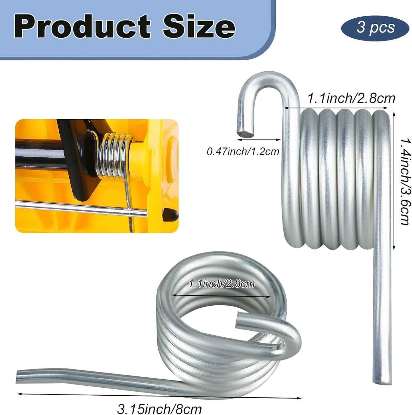 Comercial Mop Bucket Spring Replacement 3 Count Side-Press Wringer Torsion Springs Large 8 Loop Torsion Spring