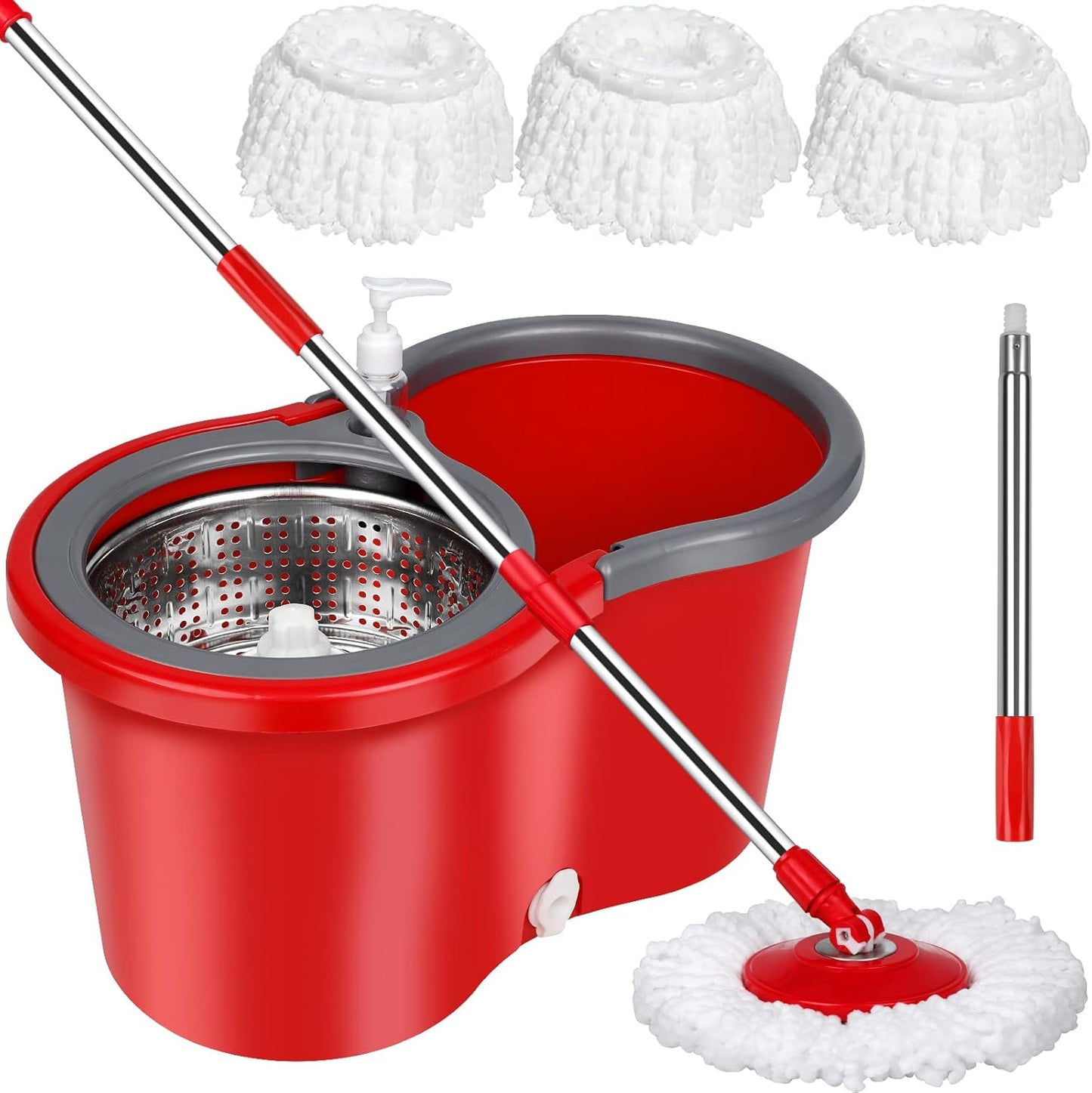 Spin Mop and Bucket with Wringer Set，Mop and Bucket Set for Floor Cleaning with 3 Mop Refills 61 inches Telescoping Rod for Office and Home use