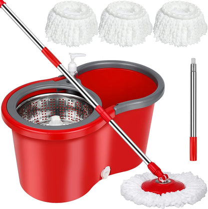 Spin Mop and Bucket with Wringer Set，Mop and Bucket Set for Floor Cleaning with 3 Mop Refills 61 inches Telescoping Rod for Office and Home use