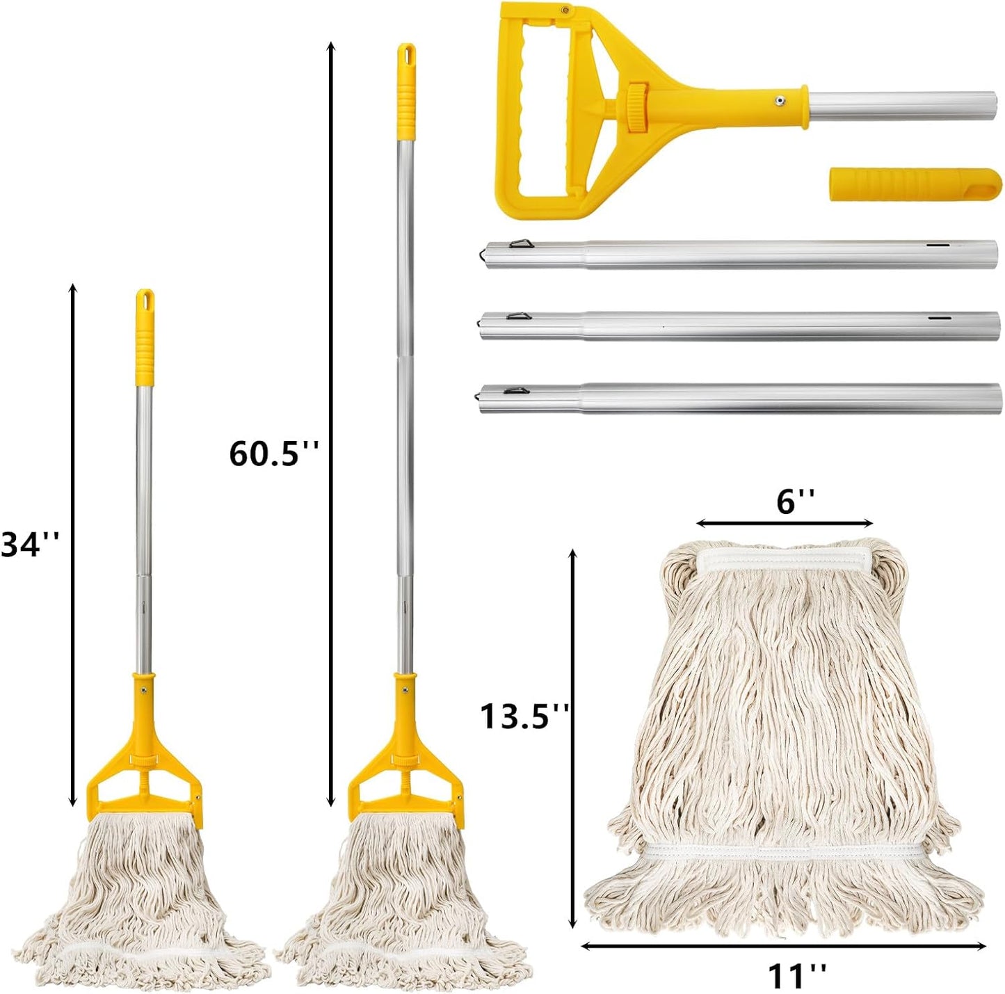 Yesland Commercial Mop with 2 Mop Heads, Industrial Cotton Mops with 61inch Long Handle, Heavy Duty Looped-End String Wet Mops for Cleaning Office Garage Hardwood Warehouse Factory Mall Deck