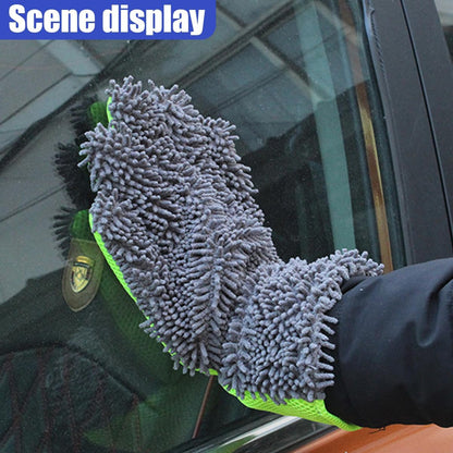 2PCS Car Wash Mitts, Double Sided Chenille Microfiber Dusting Gloves with 5-Finger Design, Anti-Scratch Auto Interior Exterior Detailing Mitt for Cleaning Wheel Tight Spot (Purple)