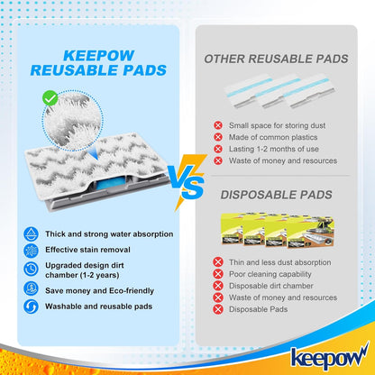 KEEPOW Reusable Mop Replacement Pads Compatible with Shark Vac Mop VM252 VM200 VC205 VM250 VM180 VM401 QM250 VM190, Washable Vacuum Mop Pad Refills, Upgraded Design of Dirt Chamber (1+3+6 Pads)