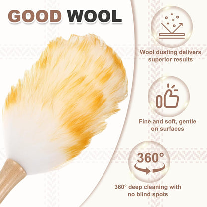 uxcell Wool Duster, 14.2" Natural Feather Cleaner Household Cleaning Duster with Solid Wooden Handle for Cleaning Fans Window Blinds Shelves Furniture, Pink