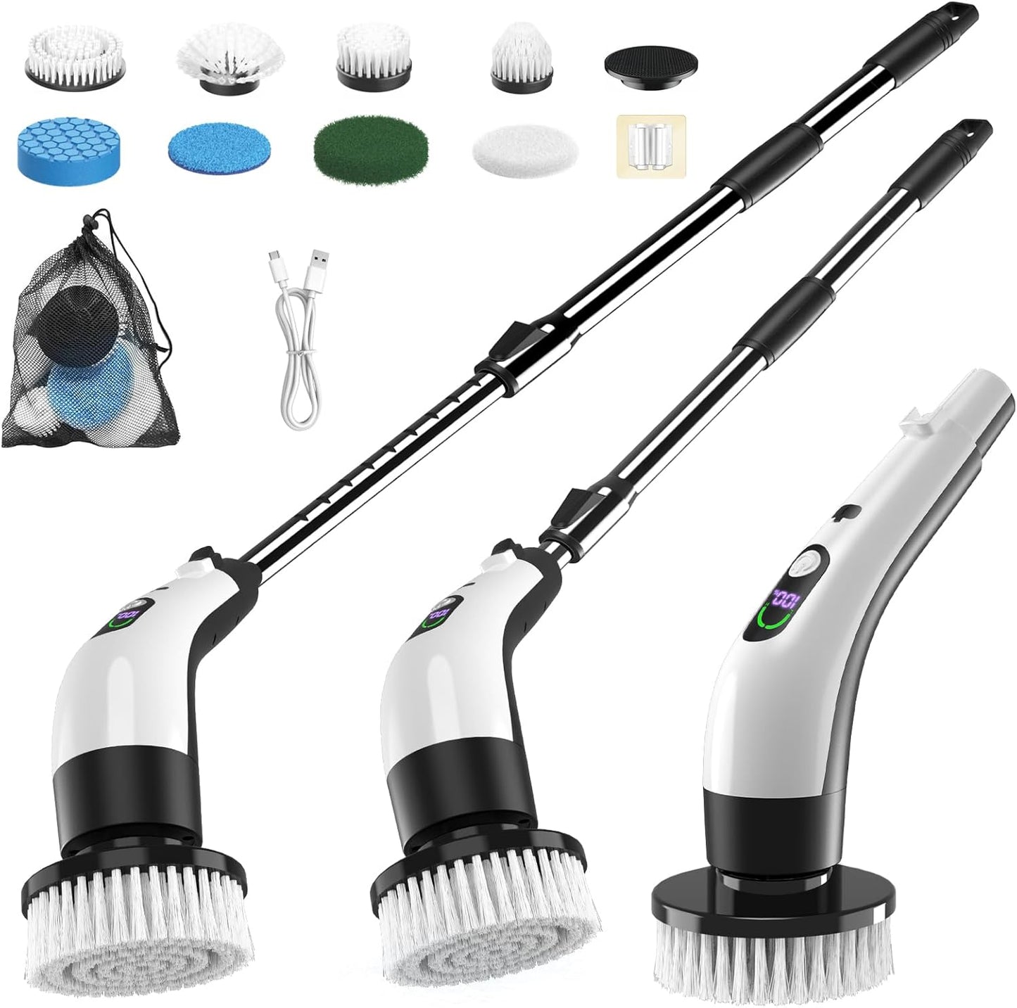 Electric Spin Scrubber - Cordless IPX7 Waterproof Shower Scrubber with 2 Speed Settings and 6 Replaceable Heads，Electric Cleaning Brush for Bathroom，Kitchen and Windows