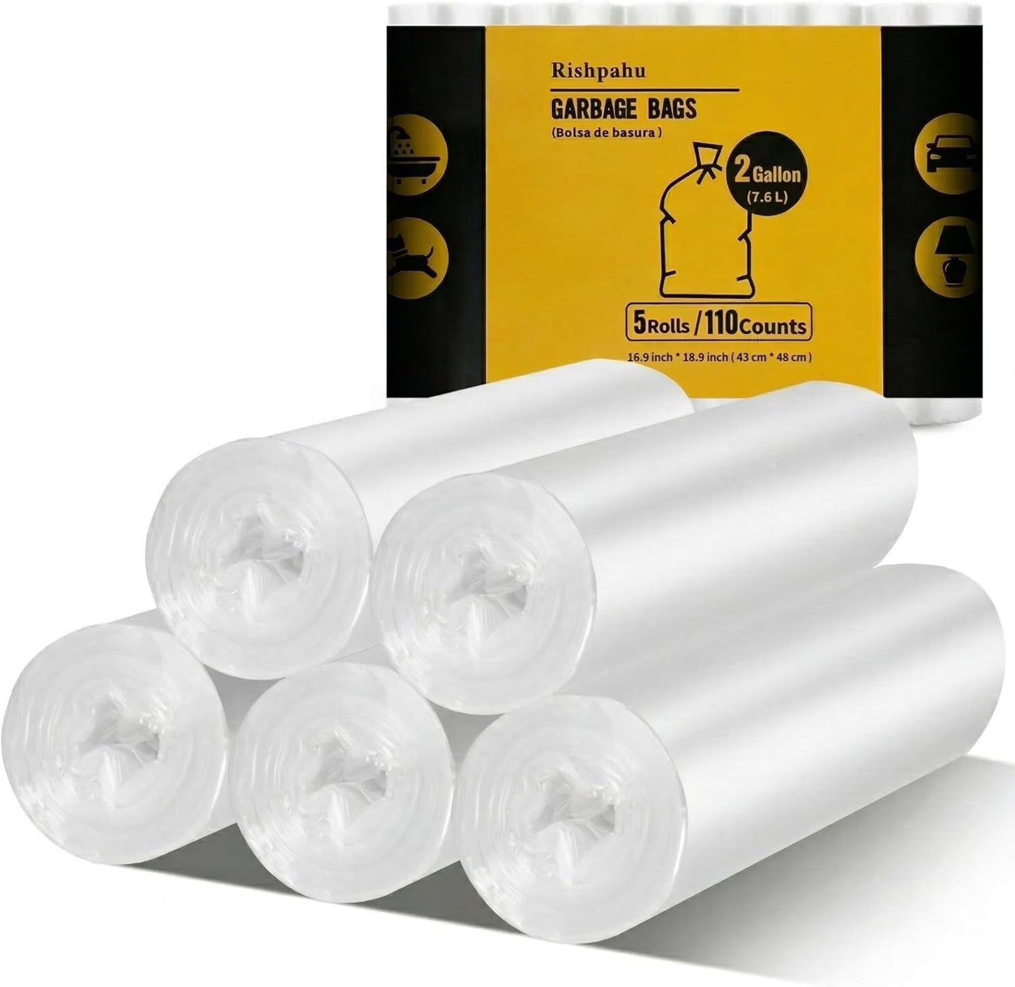 220Counts Small Trash Bags 4 Gallon, Flexible & Durable Small Garbage Bags, Unscented & Easy Tearing 4 Gallon Trash Bag for Kitchen, Bathroom, Bedroom, Office, Transparent,0.3Mil