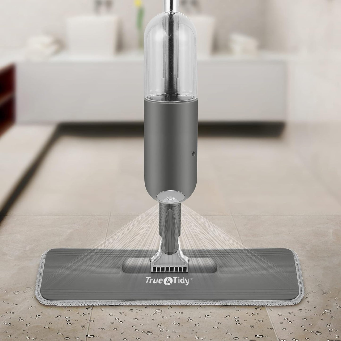 True & Tidy Spray Mop for Floor Cleaning Wet Spray Mop with 12 oz Refillable Bottle and 4 Washable Microfiber Pads Home or Commercial Use Dry Wet Flat Mop for Hardwood Laminate Wood Ceramic (Gray)