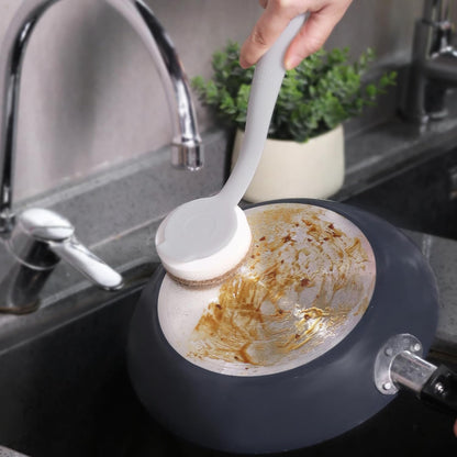 DrDirt Dish Sponge with Handle | Multipurpose 2 Round Wood Pulp Dish Sponges & 1 Scouring Pad Kitchen Sponge | Non-Scratch Scrub Sponges for Dishes, Pans, Pots & Sink Cleaning