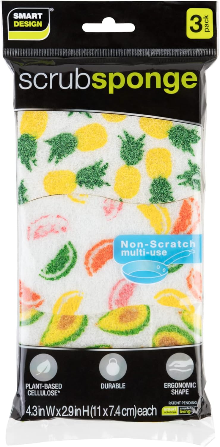 Smart Design Non-Scratch Cellulose Smart Scrub Sponge - Set of 9 - Ultra Absorbent - Ergonomic Shape - Cleaning, Dishes, & Hard Stains - Cool Geometric Pattern - Blue, Pink, Purple
