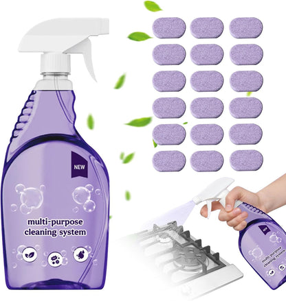 Clean Spray Cleaner for Ovens, All-Purpose Cleaning Spray, Multi-Surface Cleaner for Households, Instant Stain Removal (1 Bottle+18 Pcs Concentrated Cleaning Tablets)