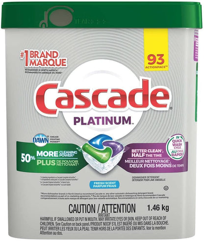 Cascade Platinum Power Boost Dishwasher Pods, Dishwasher Detergent, Dishwasher Soap, Dish Tabs, Dishwashing Tablets, Dish Detergent, Lemon, Actionpacs, 37 Count