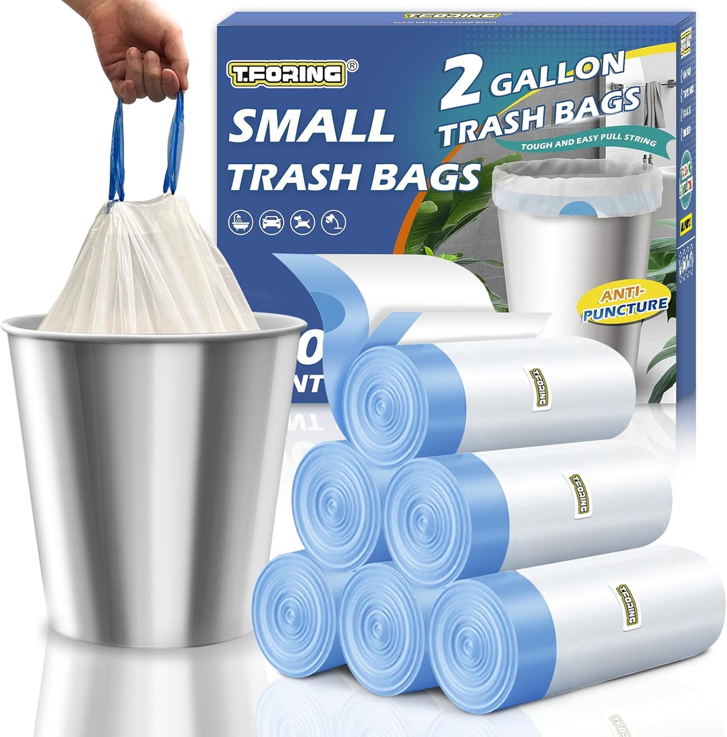 3 Gallon Trash Bags Drawstring 0.96 Mil - 120 Count 12 Liter Small Garbage Bags for Bathroom, Strong White Unscented Plastic Wastebasket Bin Liners for Toilet Office and Bedroom