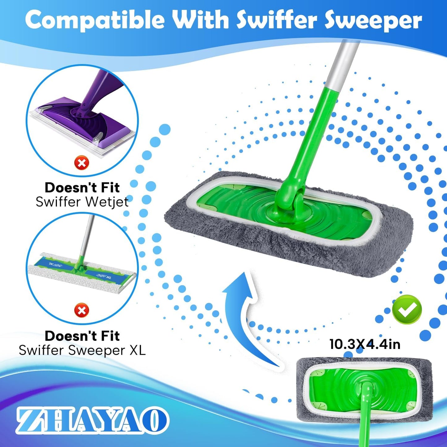 6 Pack Reusable Microfiber Mop Pads Compatible with Swiffer Sweeper, Dry Sweeping Cloths & Wet Mopping Cloths, Washable Mop Pads for Surface/Hardwood Floor Cleaning