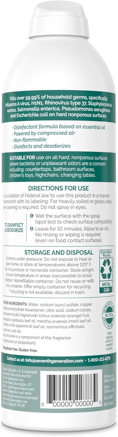 Seventh Generation Disinfecting Spray Cleaner Eucalyptus and Thyme Disinfectant 13.9 oz, Pack of 8