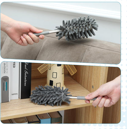 ZZ LAZYCOTTAGE 12 Pack Microfiber Dusters for Cleaning, High Duster with Extension Pole, Long Handled Feather Dusters, Household Cleaning Supplies for Ceiling, Car, Furniture, Fan, Sofas(Blue)