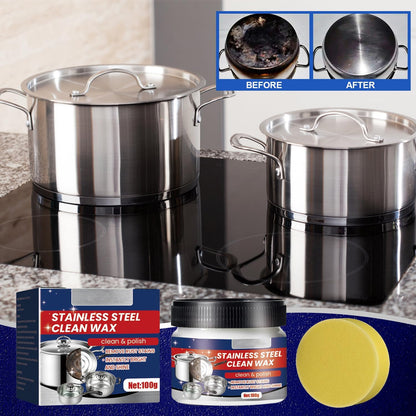 2PCS Stainless Steel Clean Wax, Magical Nano-Technology Stainless Steel Cleaning Paste, Stainless Steel Cleaner and Metal Polish, 3 In 1 Stainless Steel Wax Cleaner for Grease, Oven, Sink