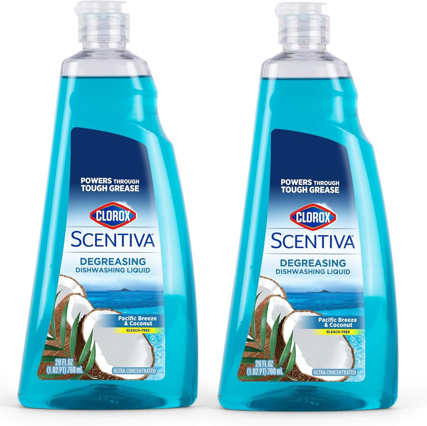 CLOROX Scentiva Dishwashing Liquid Soap | Smells Great and Cuts Through Grease Fast | Quick Rinsing Formula for a Powerful Clean You Can Trust, Pacific Breeze & Coconut, 26 Oz (Pack of 6)
