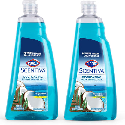 CLOROX Scentiva Dishwashing Liquid Soap | Smells Great and Cuts Through Grease Fast | Quick Rinsing Formula for a Powerful Clean You Can Trust, Pacific Breeze & Coconut, 26 Oz (Pack of 6)