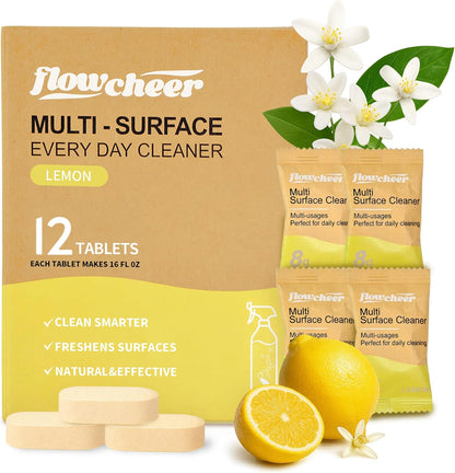flowcheer Multi Surface Cleaner Refills -All Purpose Cleaning Tablets-Makes 192 fl oz(12 x 16 Fl oz) Bottles of Spray Cleaner for Household&Kitchen Cleaning-Lavender Scent(Not Included Bottles)