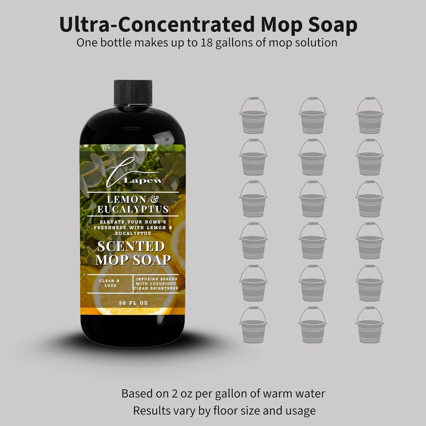 Lapew Santal Scented Mop Soap - Luxury Floor Cleaner Concentrate for Mopping Tile, Laminate, Vinyl & Hardwood | Streak-Free, Low-Foam | 36 oz - Colors B