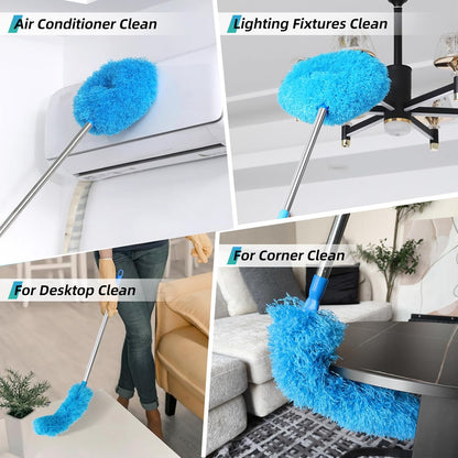 DRQ Ceiling Fan Cleaner Duster, Reusable Microfiber Duster with Extension Pole, 13 to 48 Inch Fan Blade Cleaner, Removable Dusters for Cleaning Walls Bookshelves Door Window Top (Blue)