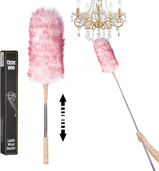 Cedenoo Lambswool Duster Extendable 22–55 Inch Natural Wool Duster with Flexible Head for Ceilings Furniture Blinds Electronics Washable Reusable