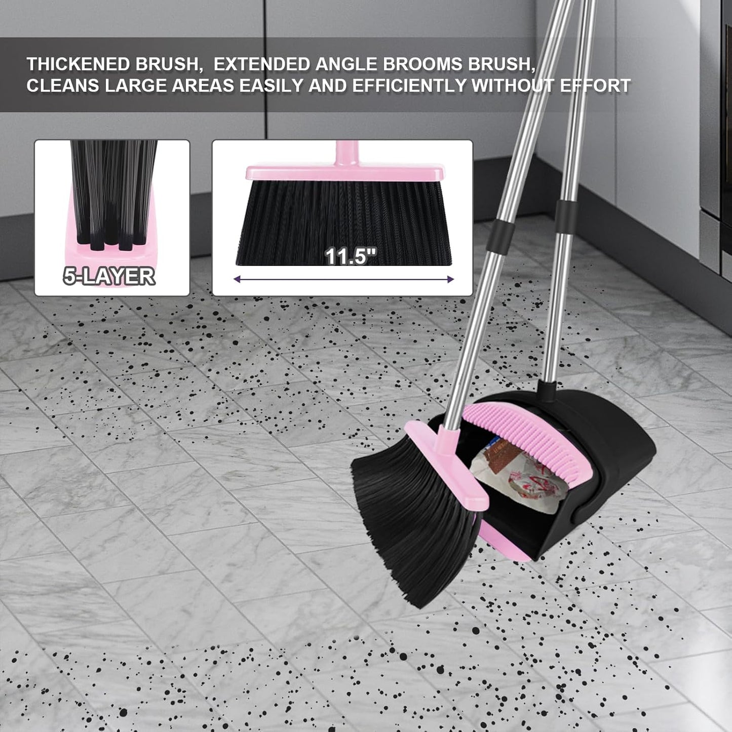 Purple Broom with Dustpan Combo Set, 51" Long Handle Household Cleaning Tool, Ideal Broom and Dustpan Set for Pet Hair and Home Use