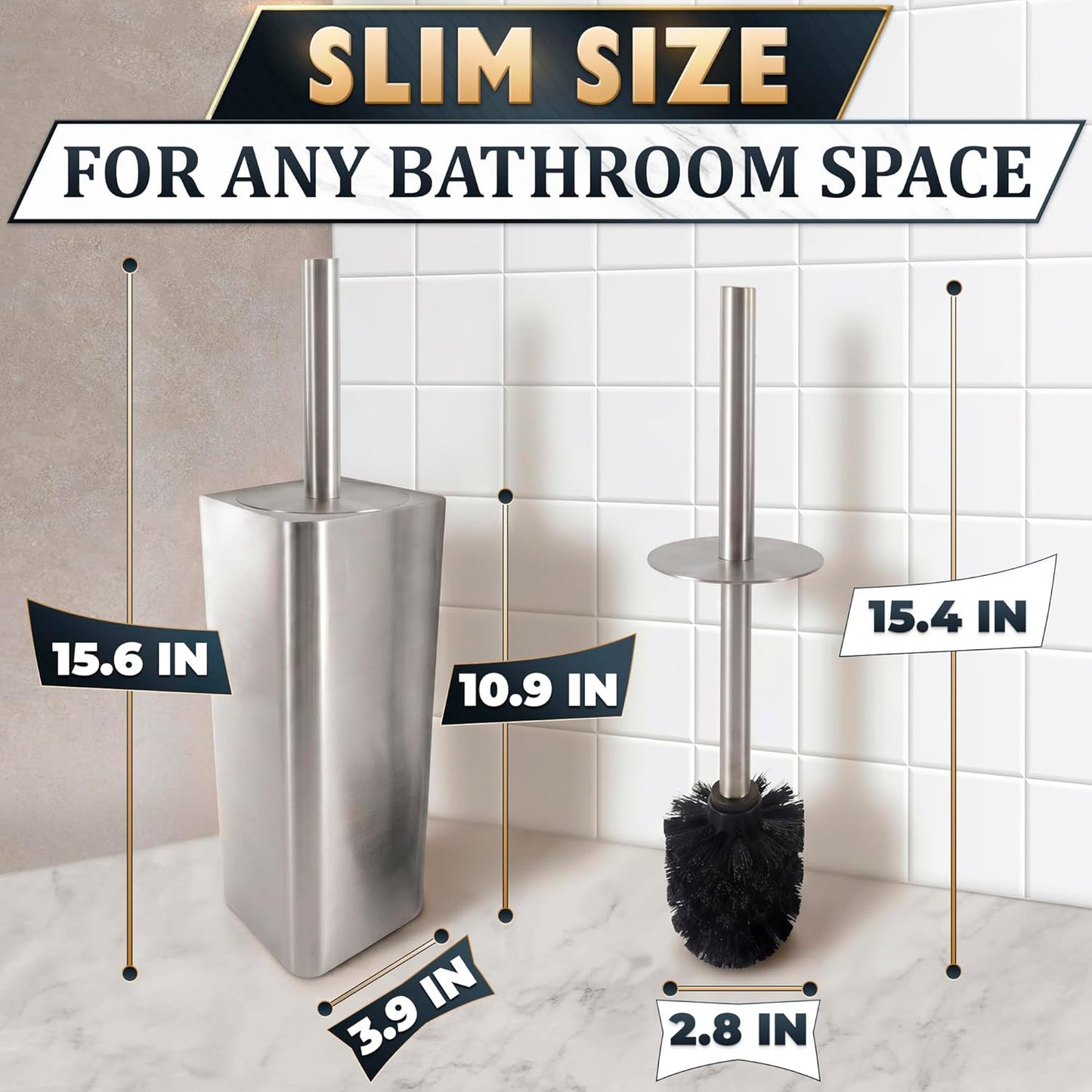 Stylish Stainless Steel Toilet Brush and Holder Set - Silver Toilet Bowl Brush and Holder with Splash Cover, Sturdy Bristles, Corrosion & Scratch Resistant - Elegant Design, Effective Deep Cleaning
