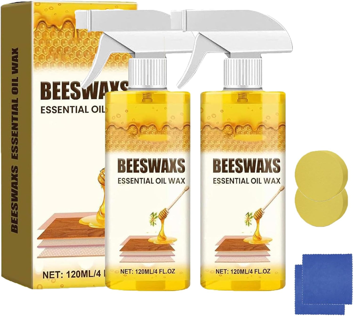 Natural Beeswax Furniture Polish, Beeswax Repairing and Care Spray, Essential Oil Wax for Floors, Bees Wax Furniture Polish and Cleaner with Sponge and Towel (1pcs)
