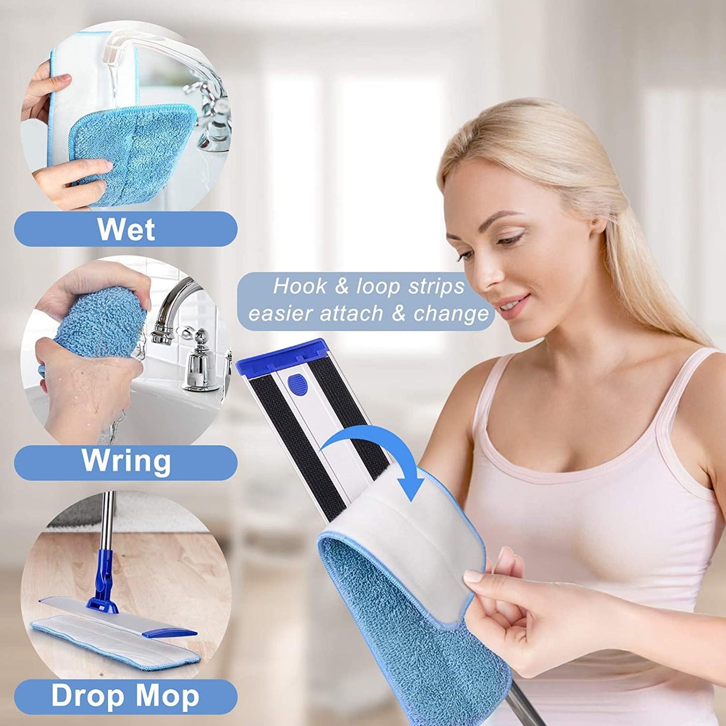 Professional 18" Microfiber Mop - Flat Mop with Stainless Steel Handle, 2 Reusable Washable Pads, Hardwood & Laminate (Blue)