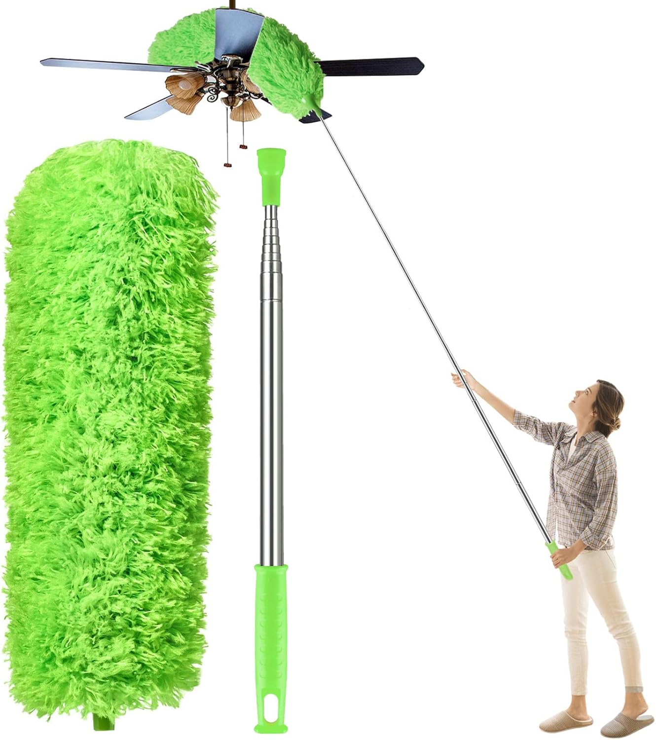 Dusters for Cleaning High Ceiling Fan, Newliton Microfiber Feather Duster with 30'' to 100'' Telescoping Extension Pole, Long Extendable Duster for Home Car Furniture Cobweb Gray