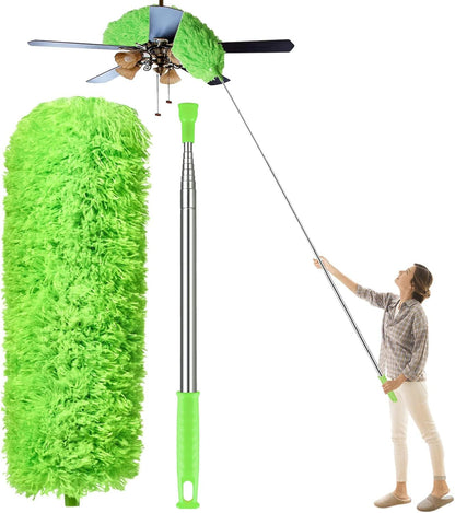 Dusters for Cleaning High Ceiling Fan, Newliton Microfiber Feather Duster with 30'' to 100'' Telescoping Extension Pole, Long Extendable Duster for Home Car Furniture Cobweb Gray