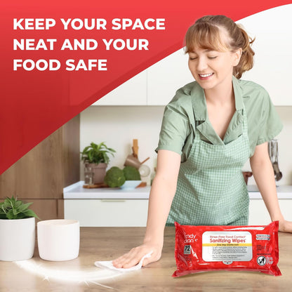 HandyClean Rinse-Free Food Contact Sanitizing Wipes Pouch, Multi Surface Cleaning Supplies for Kitchen and Professional Setting - 1 pack, 71 count