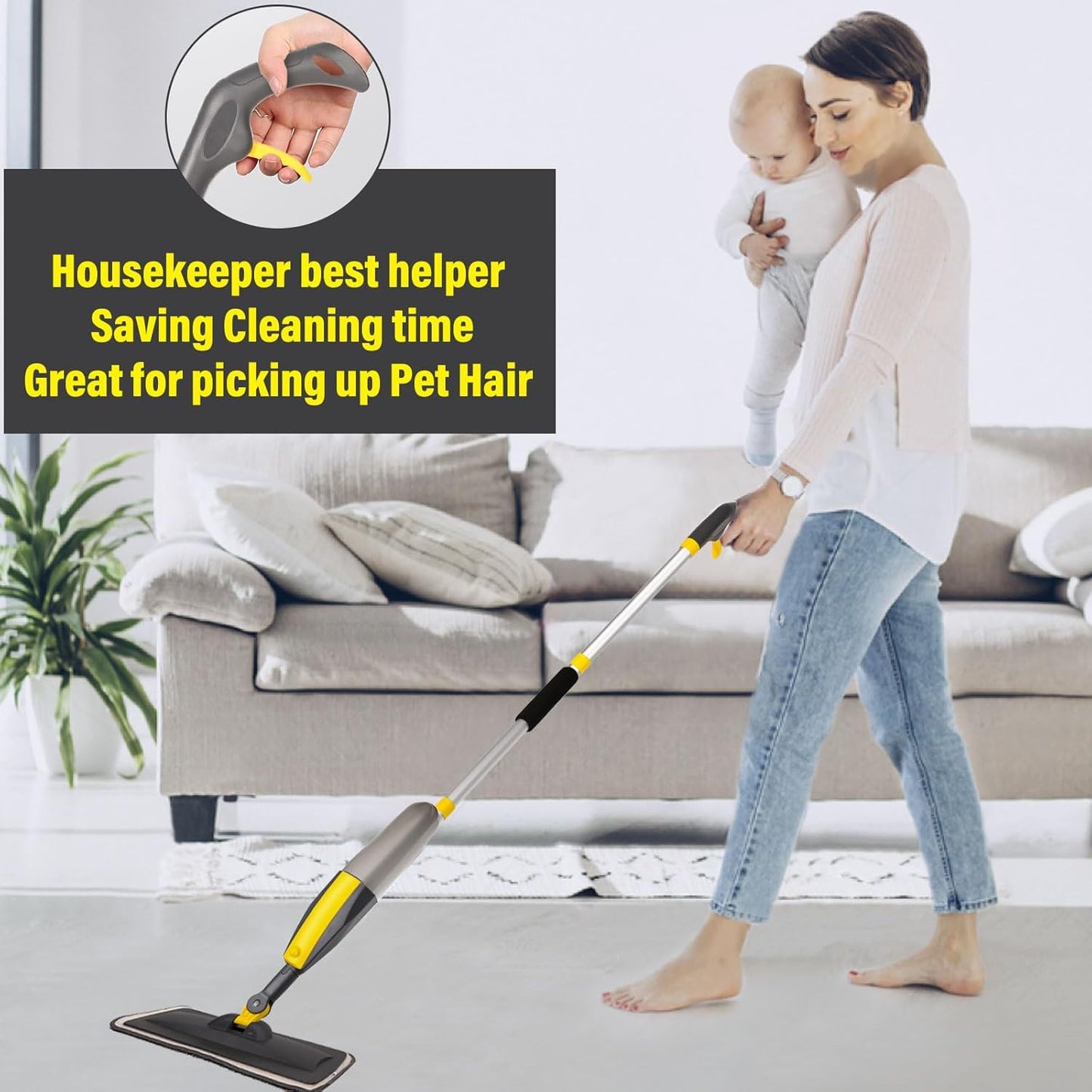 Mops for Floor Cleaning Wet Spray Mop with 14 oz Refillable Bottle and 2 Washable Microfiber Pads Home or Commercial Use Dry Wet Flat Mop for Hardwood Laminate Wood Ceramic