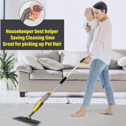 Mops for Floor Cleaning Wet Spray Mop with 14 oz Refillable Bottle and 2 Washable Microfiber Pads Home or Commercial Use Dry Wet Flat Mop for Hardwood Laminate Wood Ceramic