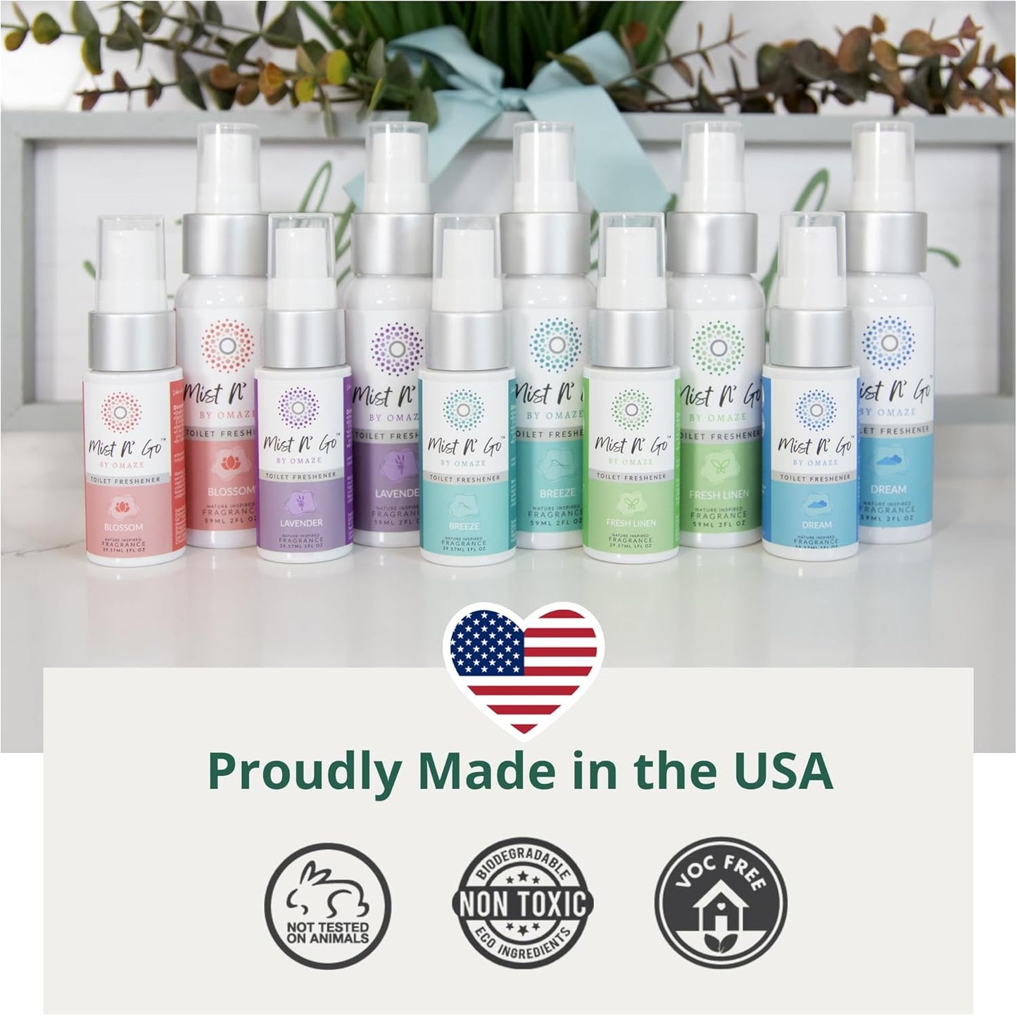 Mist N’ Go by Omaze Travel Bathroom Spray for Toilet Spray Odor Eliminator - Travel Toilet Spray for Bathroom Air Freshener Spray for Bathroom Deodorizer - Clean Mix, Travel Size (1oz x2)