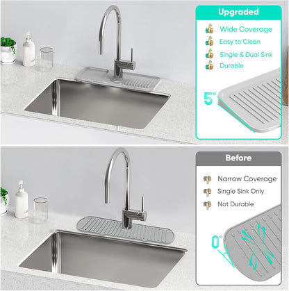 24 Inch Longer Faucet Mat for Kitchen Sink, 5° Slope Fast Self-draining, Kitchen Sink Splash Guard Silicone Sink Faucet Mat Splash Guard Kitchen Sink Area Tidy Splash Faucet Guard Draining Mat