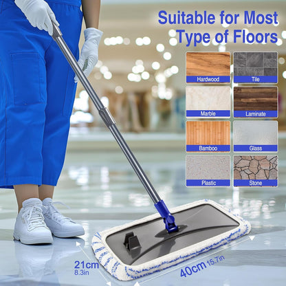 MASTERTOP Microfiber Mop - Flat Floor Mops Wet Dry Dust Mop with 4 Washable Pads & 52.4'' Stainless Steel Handle for Hardwood Laminate Tile Floor Cleaning