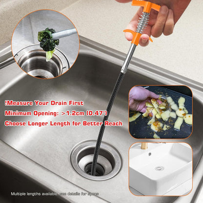 New Upgrade 63 inch Drain Snake Hair Drain Clog Remover Tool - Sink Drain Cleaner for Toilet Sewer Shower Kitchen Bathroom Tub Clogged Drains Opener Cleaning Tool, Flexible Grabber Claw Pick Up Tool