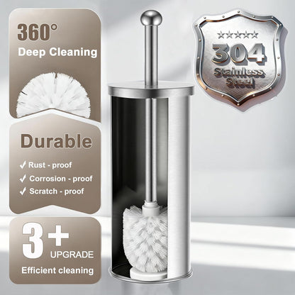 Toilet Brush and Holder Set: 304 Stainless Steel Toilet Bowl Brush for Bathroom Deep Cleaning,Removable Inner Bowl and Splash Protection,Compact and Durable (Silver)