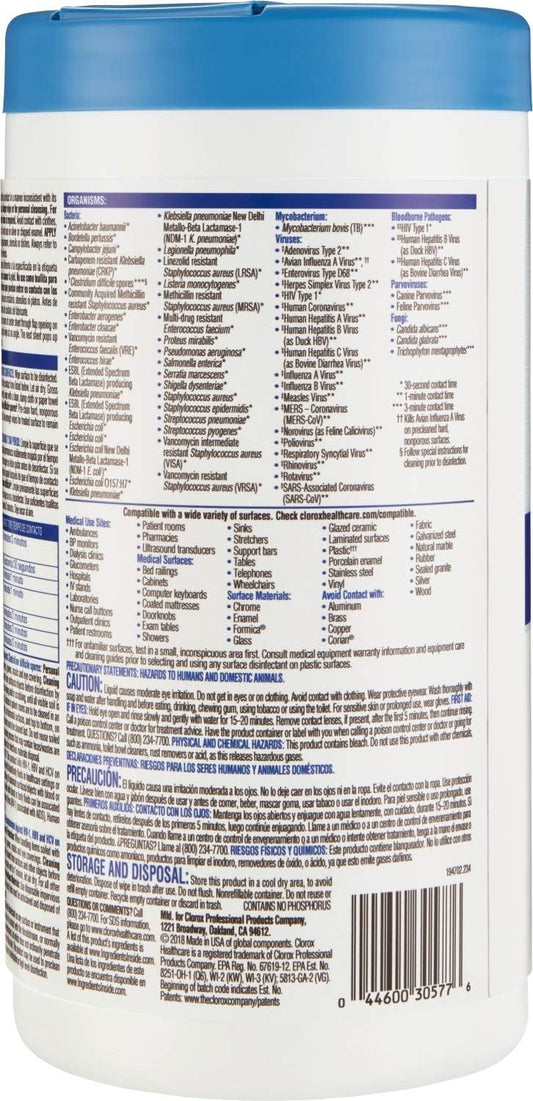 Clorox Healthcare Bleach Germicidal Wipes, 6" x 5", 150 Count Canister (Package May Vary)