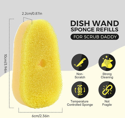 Sponge Refills for Scrub Daddy Dish Daddy - 10 Packs Dish Wand Refills, Scrub Brush Replacement Heads, Dish Brush Replacement Head for Kitchen Cleaning, Yellow (Only Sponge Heads)