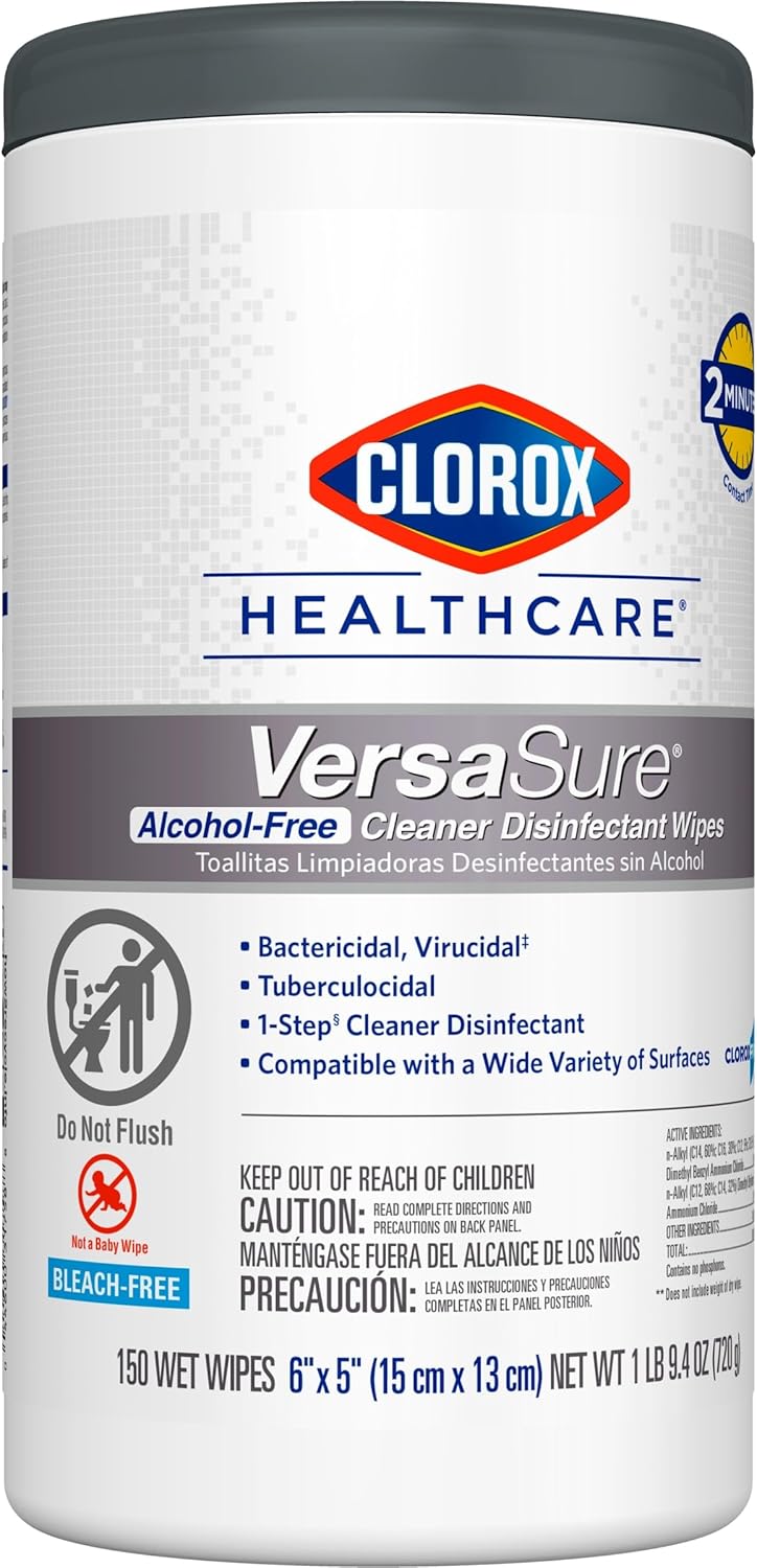 Clorox Healthcare VersaSure Cleaner Disinfectant Wipes, 6" x 5", 150 Count Canister, Pack of 6 (Package May Vary)