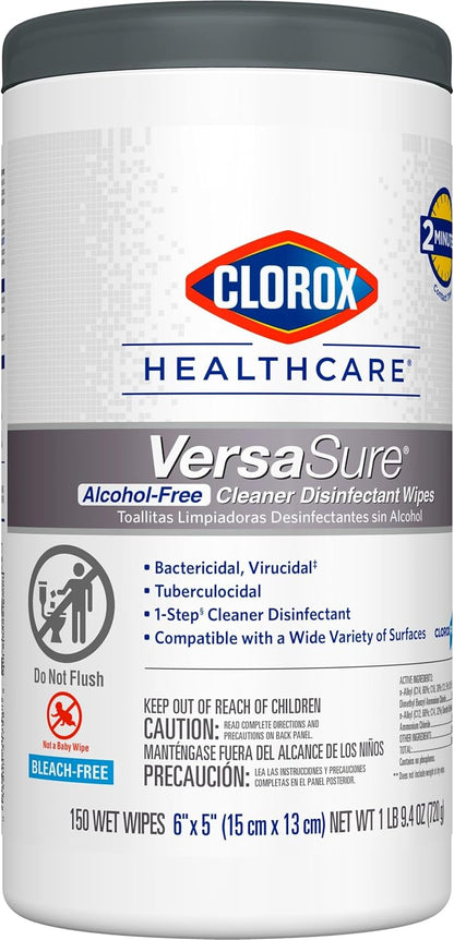 Clorox Healthcare VersaSure Cleaner Disinfectant Wipes, 6" x 5", 150 Count Canister, Pack of 6 (Package May Vary)