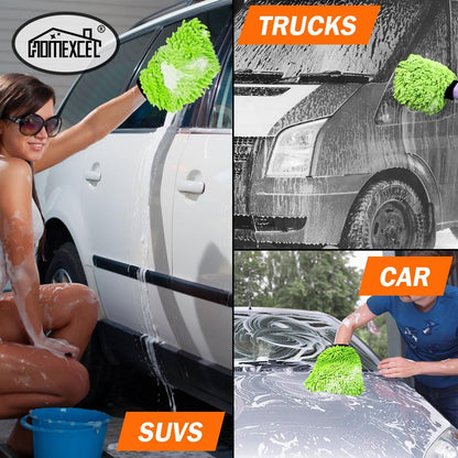 HOMEXCEL Car Wash Mitt, 2PK Chenille Microfiber Wash Mitt, Scratch-Free & Lint-Free, Rich Foam, Highly Absorbent, Double Sided, Perfect for Car Washing and Detailing, 10.2" x 6.7 ", Grey