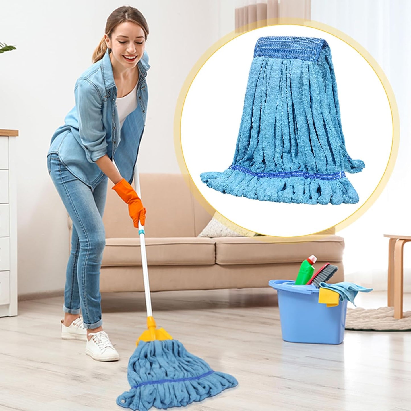 Lallisa 2 Pcs Commercial Mop Head Replacement 18 Oz Tube Microfiber Mop Heads for Floor Cleaning Industrial Mop Heads Looped End Wet Mop Head Refill for Home Commercial Industrial Use (Green)