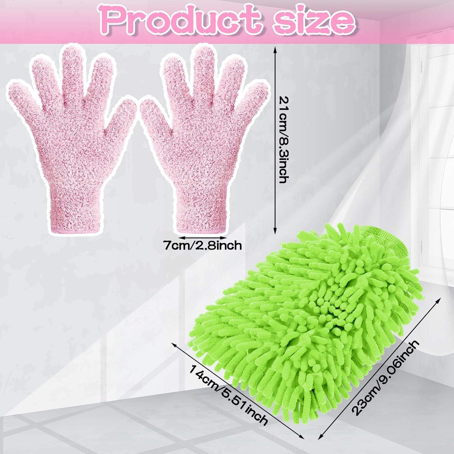Potchen 6 Pcs Microfiber Dusting Mitt Gloves for Plants Washable Dusting Gloves for House Cleaning Furniture Car Washing