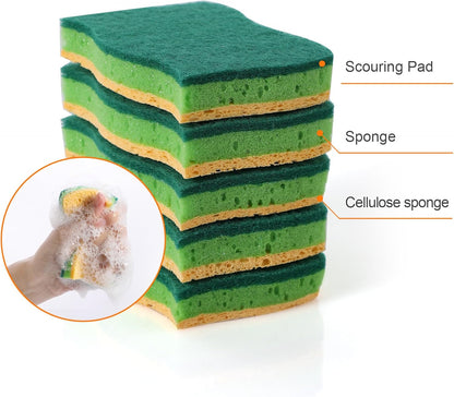 CLEANHOME Kitchen Cleaning Tool Set - 3-Pack Dish Scrub Brush Kit with 10PCS Non-Scratch Scrub Sponges, Bottle Brush & Pot Scrubber, Safe for Cookware, Bathroom & Nonstick Surfaces