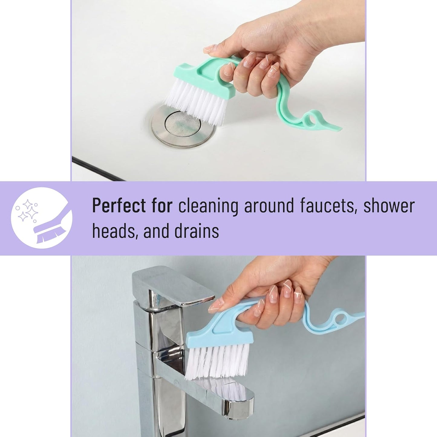 Slick- Window Track Cleaning Brush, 2 Pack, Blue Ergonomic Handle, Built-in Scraper, Multipurpose, Window Track Cleaning Tools