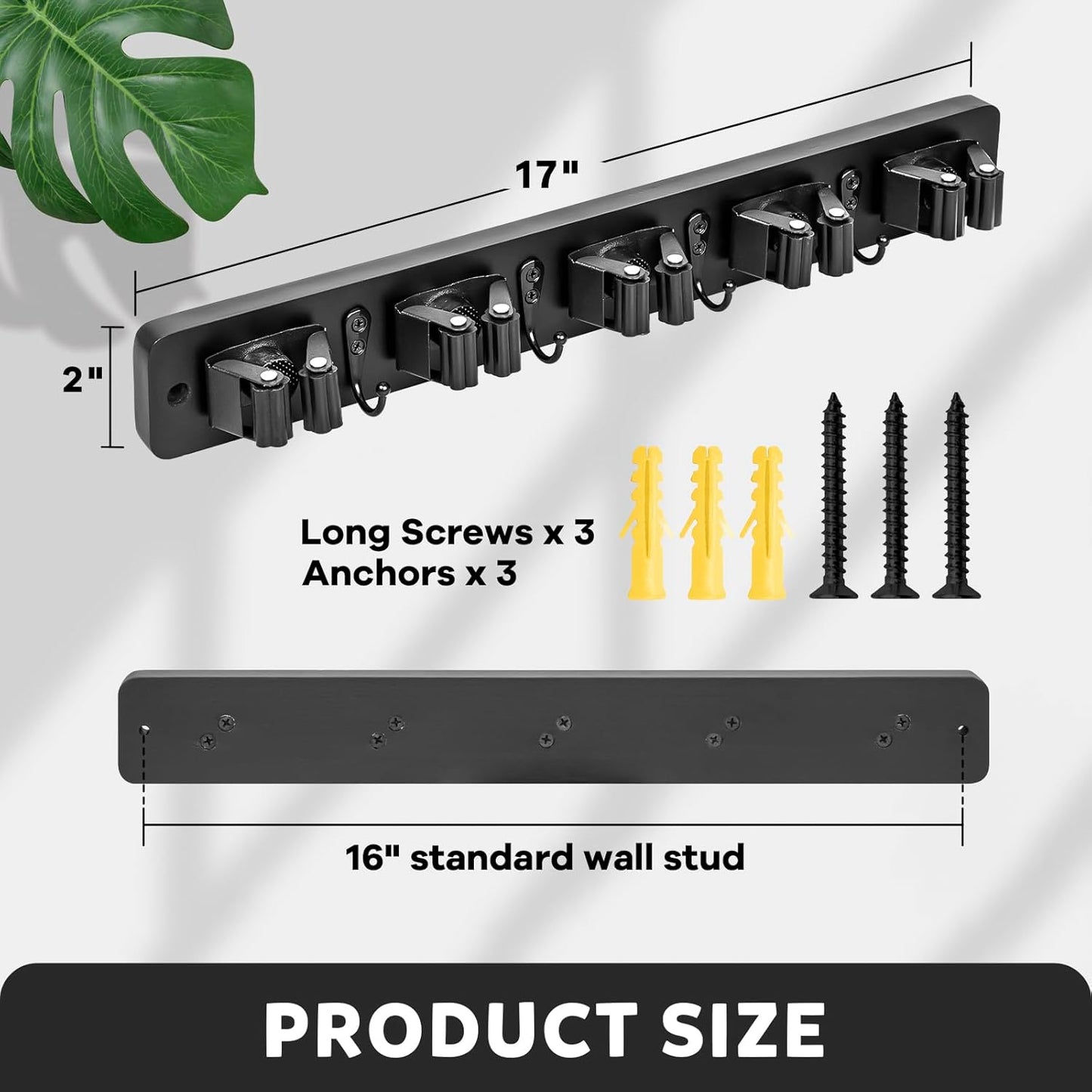 IMILLET Broom Holder Wall Mount, Rustic Wood Broom Hanger with 5 Racks and 4 Hooks, Laundry Room Organization and Storage, Mop Holder for Home Decor, Garden, Garage, Kitchen, Closet